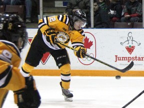 Brandon Lindberg scored the last time the Sarnia Sting faced the Plymouth Whalers. The OHL West Division teams face off for the second time this season on Sunday, this time in Sarnia. (TERRY BRIDGE/THE OBSERVER)