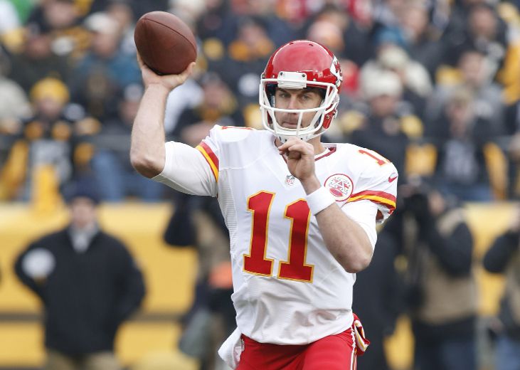 San Francisco 49ers quarterback Alex Smith is forced out of bounds