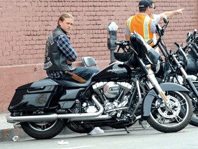 Charlie Hunnam on the set on "Sons of Anarchy." (Cousart/JFXimages/WENN.com)