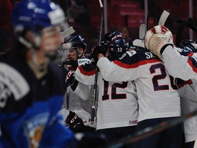 Slovakia celebrates a win over Finland during the 2015 IIHF World Junior Championship at the Bell Centre on December 27th 2015. (MARTIN CHEVALIER/LE JOURNAL DE MONTRÉAL/QMI AGENCY)