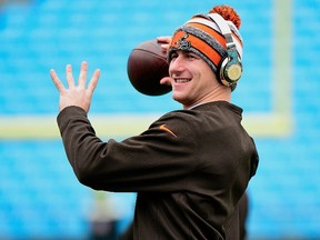 Johnny Manziel of the Cleveland Browns warms up before their game against the Carolina Panthers at Bank of America Stadium on December 21, 2014. (Grant Halverson/Getty Images/AFP)
