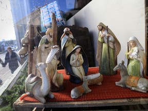 A Christmas nativity scene is pictured in a store shop window in Stirling, Ont., Dec. 21, 2014. (JEROME LESSARD/QMI AGENCY)
