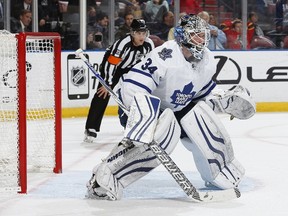 James Reimer defends the net against the Florida Panthers at the BB&T Center on Monday, Dec. 28, 2014 in Sunrise, Fla. (AFP/Getty)