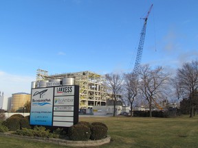 Construction continues at BioAmber, in the Lanxess Bio-Industrial Park in Sarnia. The $135-million plant is one of the region's economic highlights from 2014. Construction on the plant is expected to be completed in 2015. (PAUL MORDEN, The Observer)