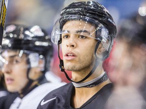 Defenceman Darnell Nurse watches play during Team Canada's selection camp at the Meridian Centre in St. Catharines on December 16, 2014. (Bob Tymczyszyn/St. Catharines Standard/QMI Agency)