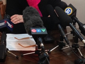 NDP leadership hopeful Theresa Oswald speaks to media. (David Larkins/Winnipeg Sun)