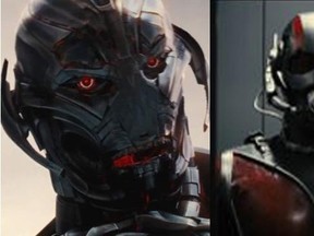 Super cool bad guy Ultron from Avengers: Age of Ultron (L) and a character from the upcoming film, Ant-Man. 

(Courtesy Marvel)
