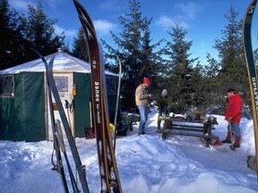 Skiers stay warm in a yurt at Algonquin Provincial Park. (Ontario Parks photo)