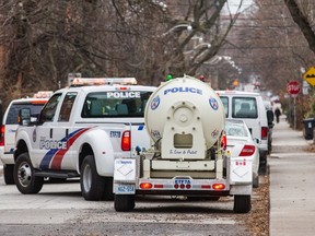Police work to remove sticks of dynamite discovered in a Cabbagetown home. (ERNEST DOROSZUK/Toronto Sun)