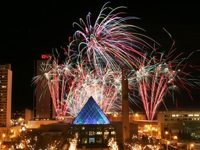 Fireworks light up the sky during the New Years Eve celebration at Sir Winston Churchill Square.