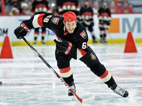 Ottawa Senators' Mike Hoffman takes part in the Puck Control Relay during the Sens Skill Competition at the Canadian Tire Centre in Ottawa on Tuesday, December 30, 2014. (Matthew Usherwood/Ottawa Sun)