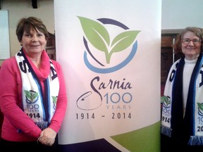 Michelle Smith, left, and Alison Mahon, pictured here in this file photo, are among a dozen volunteers behind the Sarnia Centennial Celebration Committee. The group was responsible for organizing hundreds of volunteers to pull off a slew of community events in honour of the city's centennial. (File photo)