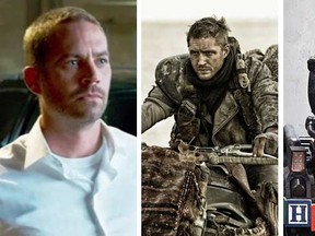 (L to R): Paul Walker in the Furious 7 trailer, Tom Hardy in the Mad Max: Fury Road trailer, and a still of the robot Chappie from the Chappie trailer. 

(Courtesy)