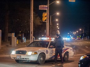 Police responded in large numbers are shots were fired in the direction of officers on Driftwood Ave. on Tuesday night. (VICTOR BIRO PHOTO)
