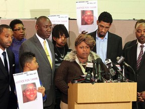 Samaria Rice, the mother of Tamir Rice, the 12-year old boy who was fatally shot by police last month while carrying what turned out to be a replica toy gun, speaks during a news conference at the Olivet Baptist Church in Cleveland, Ohio December 8, 2014.  The mother of a 12-year-old Cleveland boy fatally shot by police last month broke her silence on Monday, saying the officers involved should be criminally convicted.  REUTERS/Aaron Josefczyk
