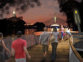 The proposed Tache Promenade project includes adding a treetop lookout which faces the Red River and overlooks the CMHR. (HANDOUT)