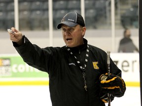 Kingston Frontenacs coach Todd Gill at a practice during the 2013-14 season. (IAN MACALPINE/THE WHIG-STANDARD)