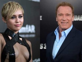 Miley Cyrus and Arnold Schwarzenegger. 

(REUTERS)