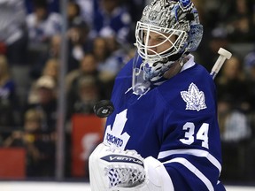 Manitoba native James Reimer, expected to start in net for the Maple Leafs, has won just three of 10 appearances against the Winnipeg Jets. (TORONTO SUN/FILES)