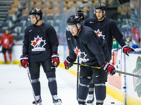 Team Canada practises for the IIHF World Junior Championship semifinal at the Air Canada Centre on January 3, 2015. (Ernest Doroszuk/Toronto Sun/QMI Agency)
