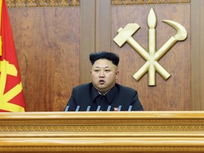 Photos of the week - North Korean leader Kim Jong Un delivers a New Year's address in this January 1, 2015 photo released by North Korea's Korean Central News Agency (KCNA) in Pyongyang. REUTERS/KCNA