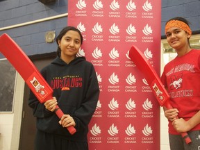 York Memorial Collegiate Institute students Saabiqa Chaudhury, 17, (L) and Megan Yougnath, 14, recently finished an all-female cricket training camp organized by Cricket Canada. (Supplied)