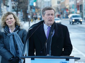 Mayor John Tory at a media briefing with Coun. Jaye Robinson on Monday, Jan. 5, 2015. (MICHAEL PEAKE/Toronto Sun)