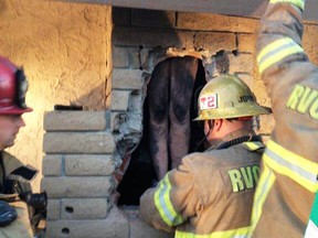 A woman was trapped naked in her ex-boyfriend's chimney after trying to get inside. (Riverside County Fire Dept.)