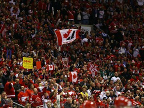 Fans celebrate Team Canada goal against Team Russia during the gold medal game of 2015 World Junior Hockey Championships at the Air Canada Centre in Toronto on Monday January 5, 2015. (Dave Abel/Toronto Sun)