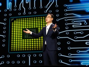 Boo-Keun Yoon, president and CEO of Samsung consumer electronics, speaks during his keynote at the International Consumer Electronics show (CES) in Las Vegas, Nevada Jan. 5, 2015.    REUTERS/Rick Wilking