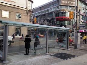 The TTC bus shelter where a man was found dead earlier Tuesday, Jan. 6, 2014. (Maryam Shah/Toronto Sun)