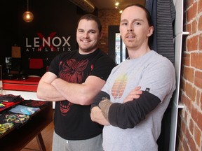 Brothers Stephen and Christopher Norton stand in the recently opened Lenox Athletix, an athletic clothing and gear store. It's the latest Norton family business in downtown Sarnia; others include Norton Hairstyling and On Edge Fitness  TYLER KULA/ THE OBSERVER/ QMI AGENCY