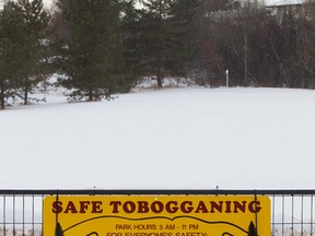 A City of Edmonton safe tobogganing sign on a hill in Rundle Park, in Edmonton Alta., on Tuesday Jan. 6, 2015. David Bloom/Edmonton Sun