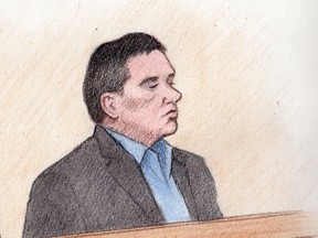 A courtroom illustration of Charlie Manasseri. Sketch by Laurie Foster-MacLeod.