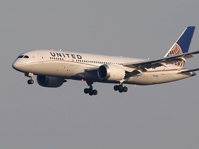 A United Airlines' Boeing Co's 787 Dreamliner plane approaches to land at New Tokyo international airport in Narita, east of Tokyo, on its flight from Los Angeles in this January 17, 2013 file photo.  REUTERS/Toru Hanai/Files