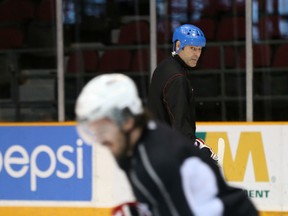 Ottawa 67's head coach Jeff Brown looks on during practice Wednesday afternoon at TD Place. (Chris Hofley/Ottawa Sun)​