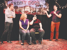 Jim Kelly, Claire Simone, Kathleen Jackson and Taylor Axford, of Shut The Front Door improv comedy troupe, will appear at the London Music Club for two shows Friday for a little `comedy combat? with Detroit?s Legally Problematic improv troupe. (Special to QMI Agency)