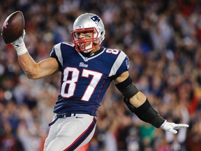 New England Patriots tight end Rob Gronkowski reacts after scoring a touchdown during NFL play at Gillette Stadium. ( David Butler II/USA TODAY Sports)