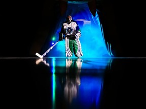 Shannon Szabados enters the Columbus Civic Center during the pre-game introductions. (Supplied)