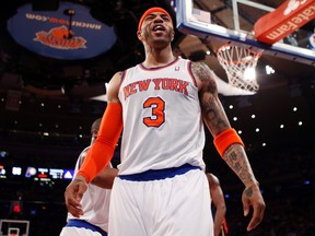 New York Knicks' Kenyon Martin reacts after blocking a shot during the third quarter against the Indiana Pacers' in Game 5 of their NBA Eastern Conference playoff basketball series in New York, May 16, 2013. (REUTERS)