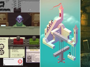 Screenshots of "Papers, Please," "Monument Valley" and "Leo's Fortune." (Supplied)