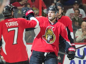 Ottawa Senators left winger Clarke MacArthur celebrates after scoring a goal against the Detroit Red Wings in December. (USA TODAY Sports Files)