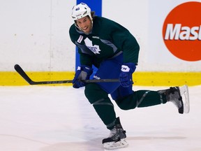 Troy Bodie races down the wing during practice yesterday. The forward is excited for another shot with the Maple Leafs (DAVE ABEL/TORONTO SUN)