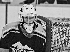 Sean Park faced over 100 shots in two games over the weekend for the Southwest Rockies. The goaltender turned heads and created disbelief on the faces of more than one opposing shooter. Greg Cowan photo/Pincher Creek Echo.