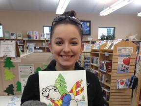 Sarah Leonard poses with her colouring contest submission.