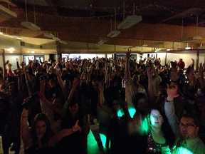 People celebrate New Year’s Eve during The Polar Bear Riders Snowmobile club’s 4th annual fundraiser New Year's Dance held at the Tim Horton's Event Centre