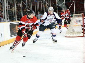 Ottawa 67's winger Ben Fanjoy gets a scoring chance during the first period against the Windsor Spitfires Friday night at TD Place. Fanjoy scored the go-ahead goal for Ottawa in the second. (Chris Hofley/Ottawa Sun)