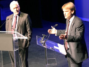 Former Canadian politician Bob Rae, and Minister of Citizenship and Immigration Chris Alexander, faced off Friday night in a debate to determine if Sir John A. Macdonald was the greatest prime minister ever. (Steph Crosier, The Whig-Standard)