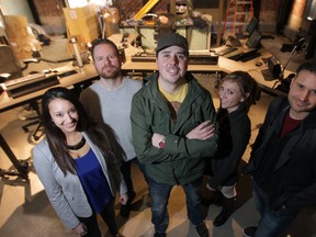 Jenna Khan, Phil Aubrey, Dave Wheeler, Rena Jae, and Drew Kozub, all in the City studio where they'll film Wheeler in the Morning starting Monday.