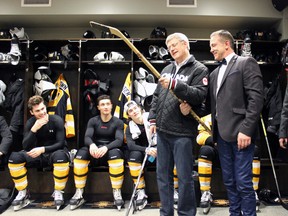 Stephen Harper with Fronts GM Doug Gilmour Sat. Jan. 10, 2014